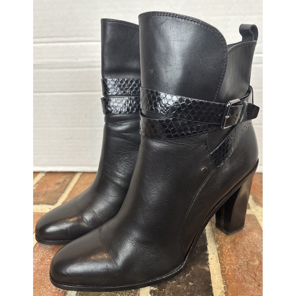Donald J Pliner Women's Black Leather High Heel Ankle Boots SZ 10m Zipper (T21